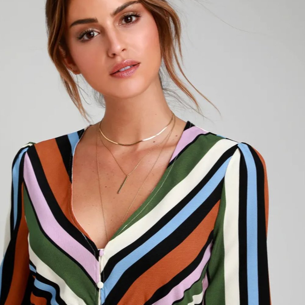 Rust Orange Multi Striped Button-Up Midi Dress - image 4